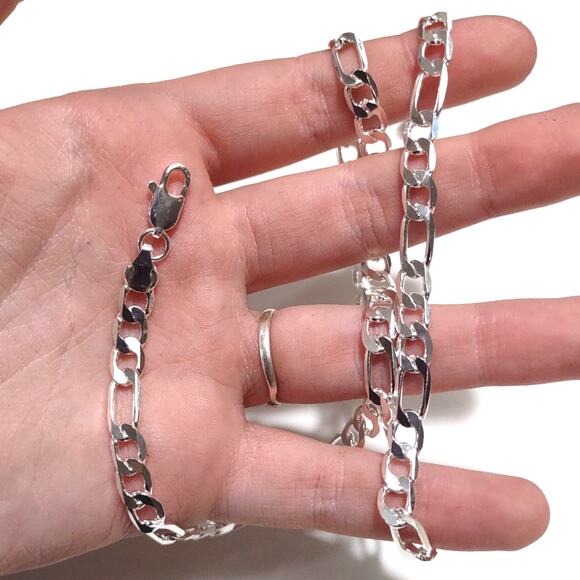 Genuine S925 Sterling Silver Necklace Figaro Chain Link Christmas Birthday - New